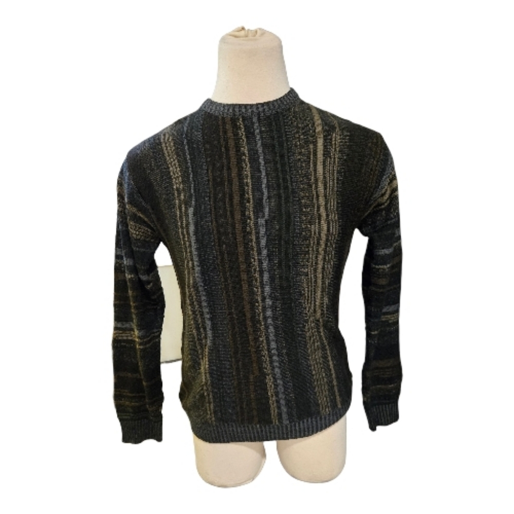 Vintage CEO Men's Crewneck Sweater - Black and Gray Horizontal Stripes